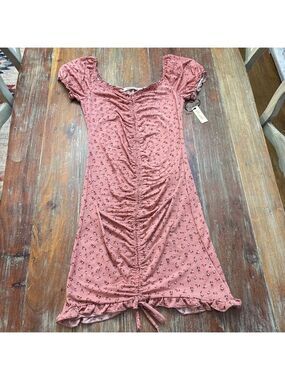 Liberty Love Salmon Pink Floral Ruched Midi Dress Medium NWT